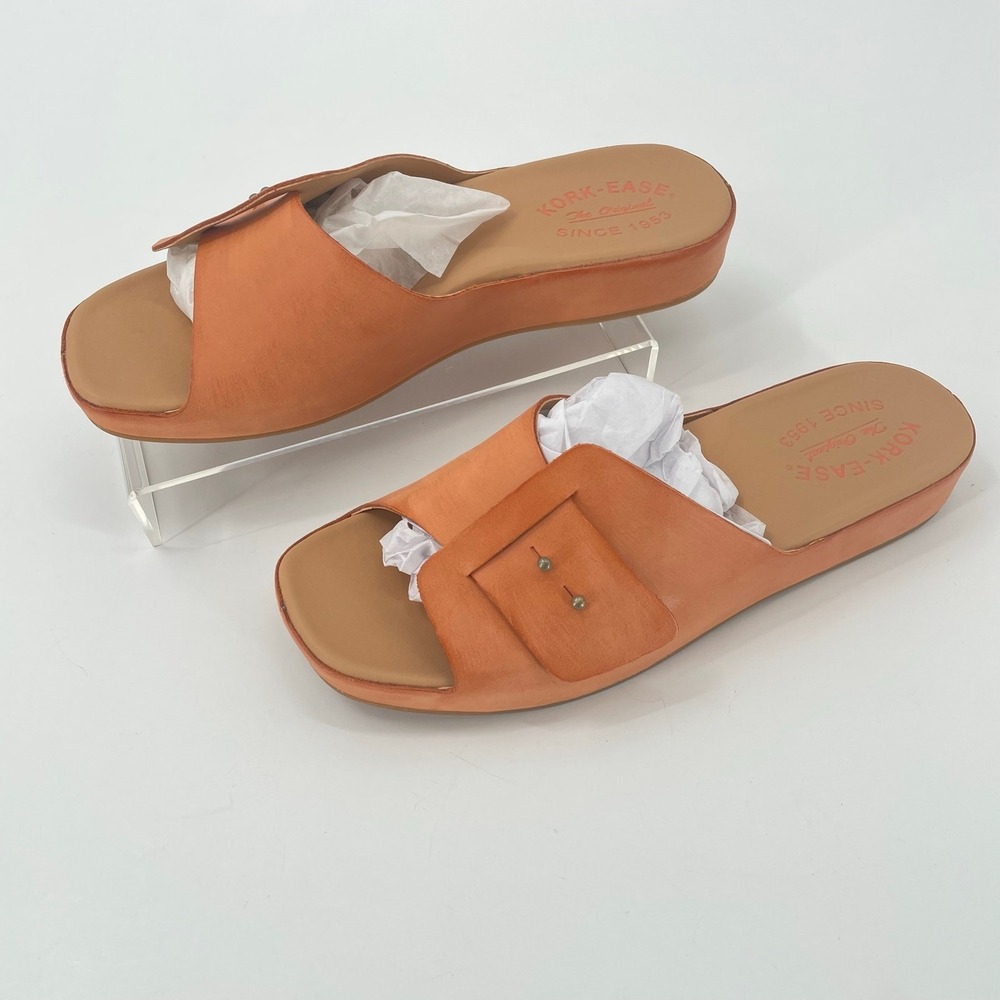 Kork-Ease Womens Mesa Slide Sandals 7M Orange Leather Wedge KE0023508 Studs - Picture 3 of 14